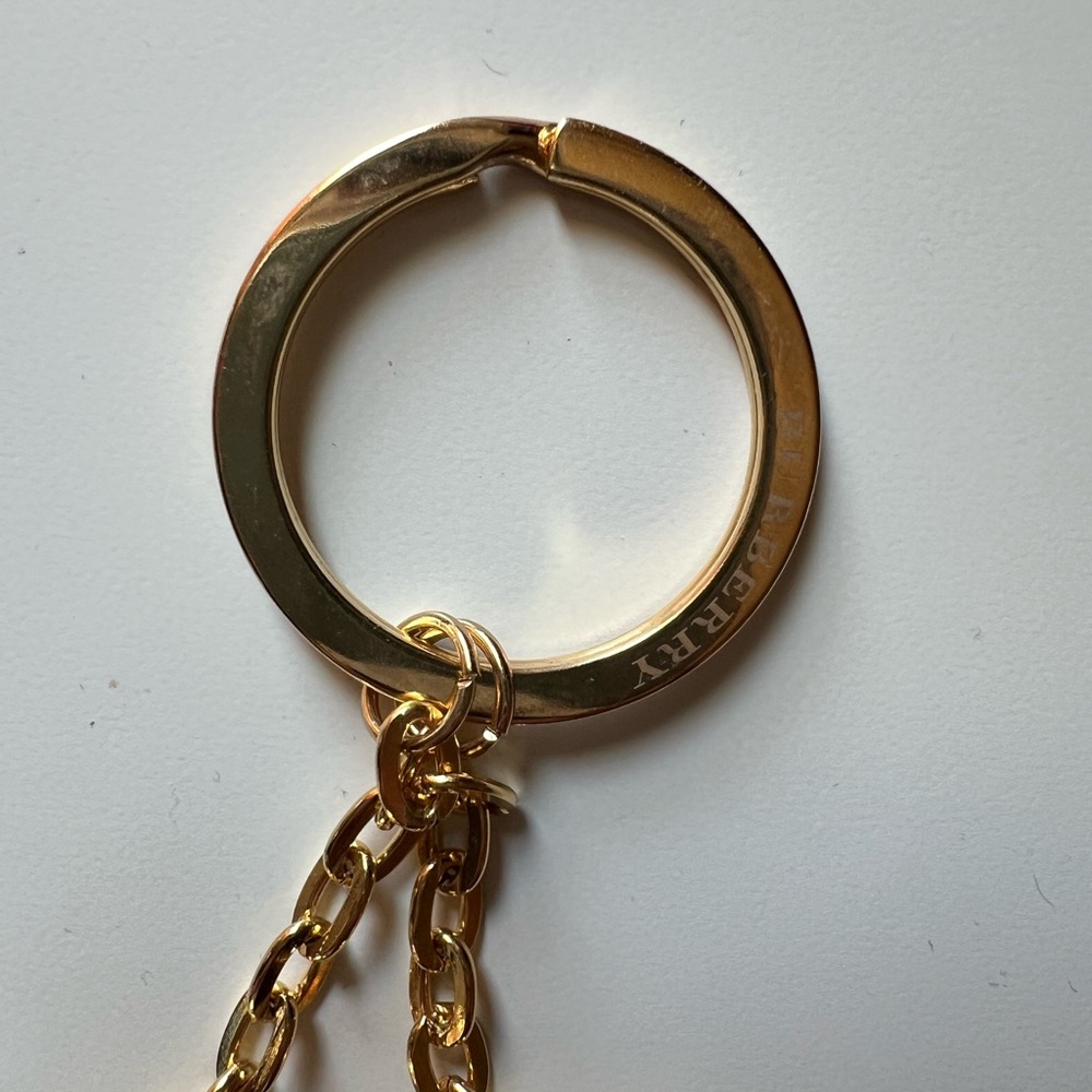 BURBERRY Gold Tone Bag Charm Key Ring Heart and Perfume Bottle Motif With Box - Picture 3 of 6